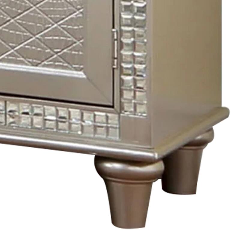 Lin 54 Inch Sideboard Buffet Console, Glass Top, Mirror Accents, Champagne