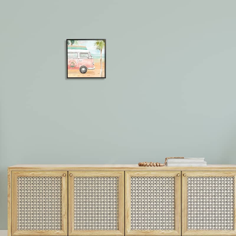 Stupell Life's a Beach Pink Surf Van Framed Giclee Texturized Wall Art, Design By Dina June