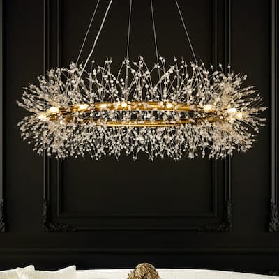 16-Lights Stainless Steel Firework Crystal Chandelier In Antique Bronze For Living Room And Dining Room - W47.2" x H 27.5"