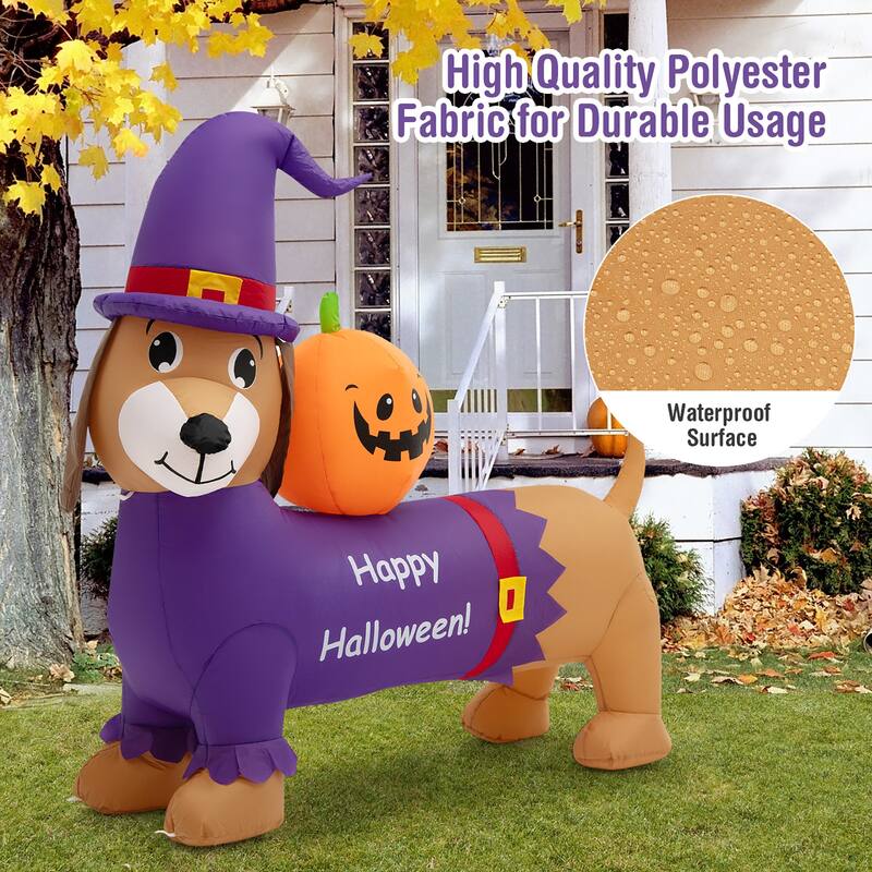 Costway 5 FT Long Halloween Inflatable Dachshund Dog with Pumpkin Self - See Details