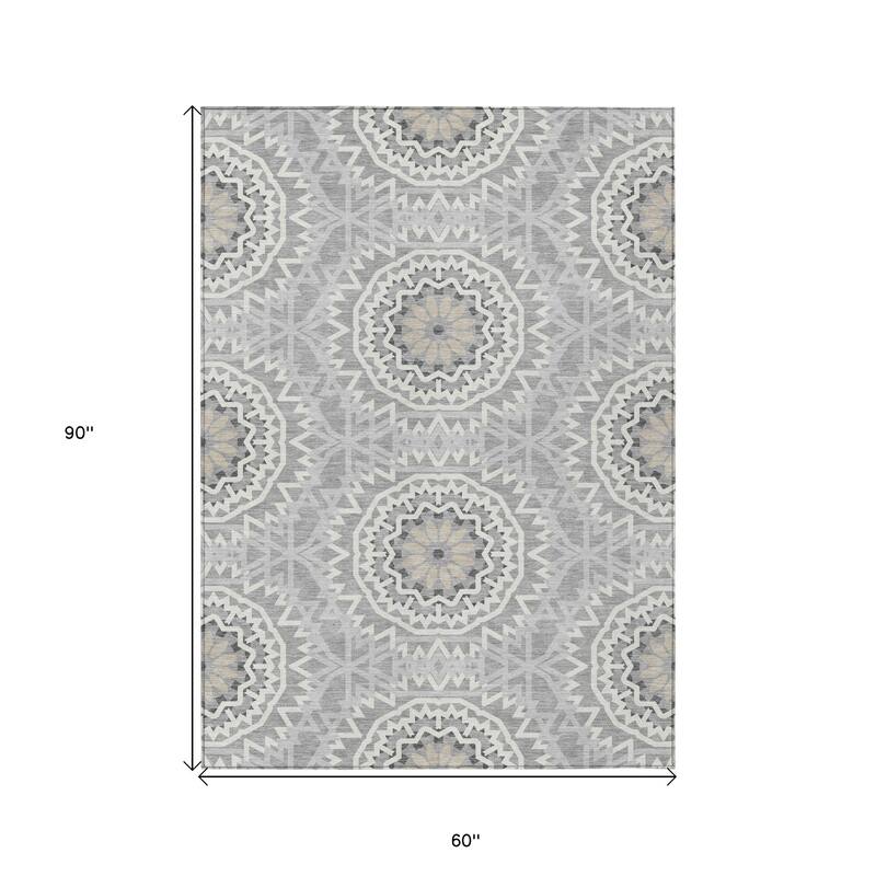 HomeRoots Floral Medallion Transitional Rectangle Outdoor Rug