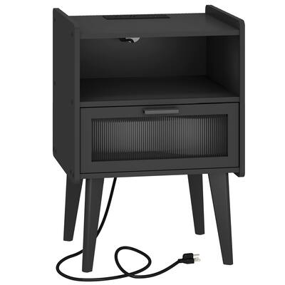 Nightstand with Charging Station, Bedside Tables, End Table Side Table with 2 Tiers Storage Space, for Bedroom, Living Room