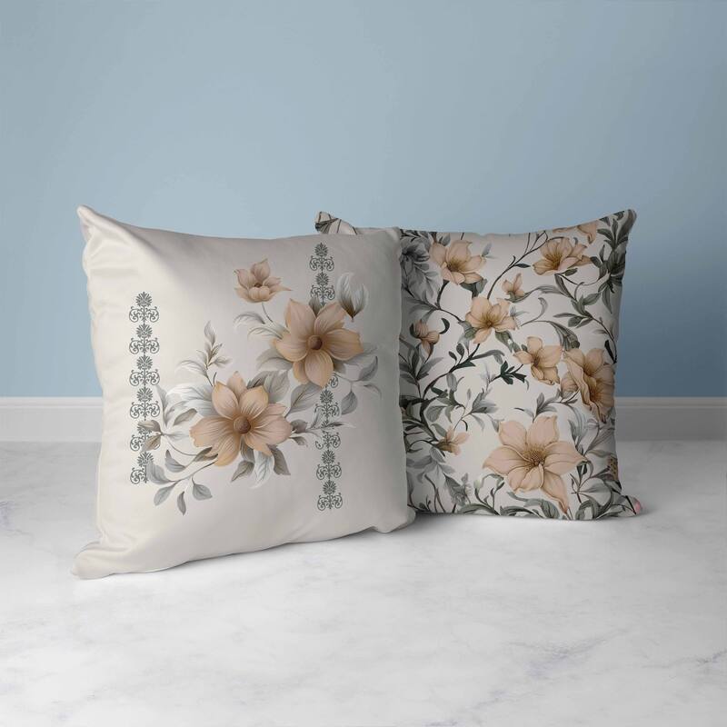 Petal Perfection Faux Suede Reversible Throw Pillow Grey and Timberwolf