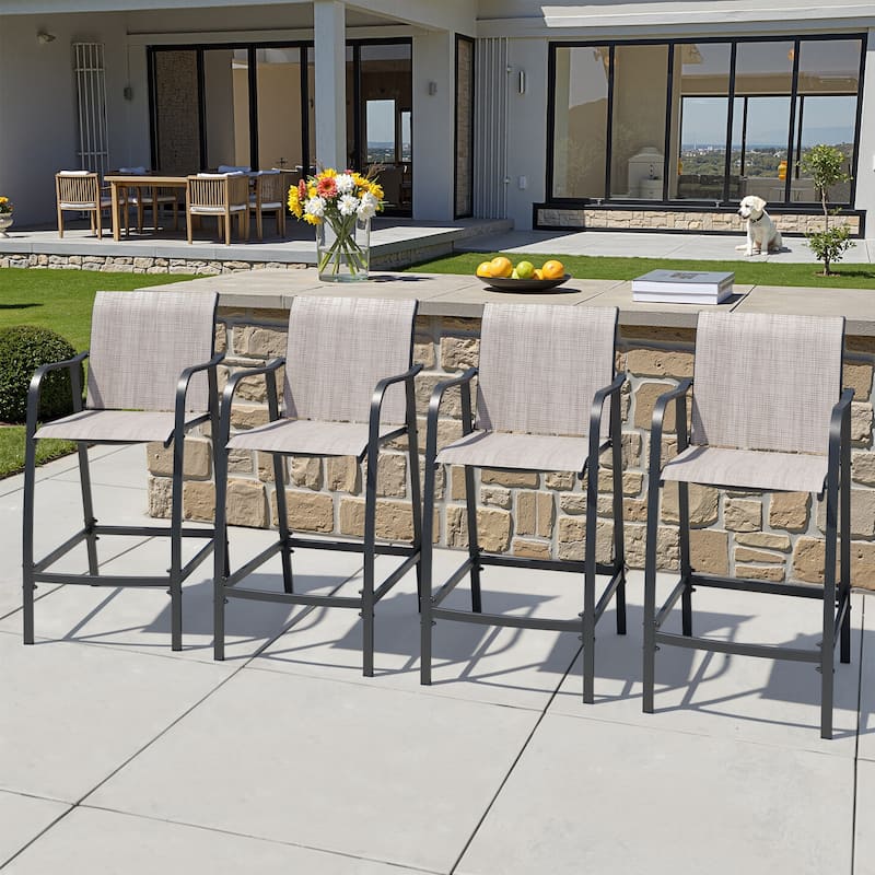 Lightweight Bar Height Barstools Outdoor Bar Stools Patio Bar Chairs - 21.3" W x 22.5" D x 44" H - Set of 4, Gray & Brown