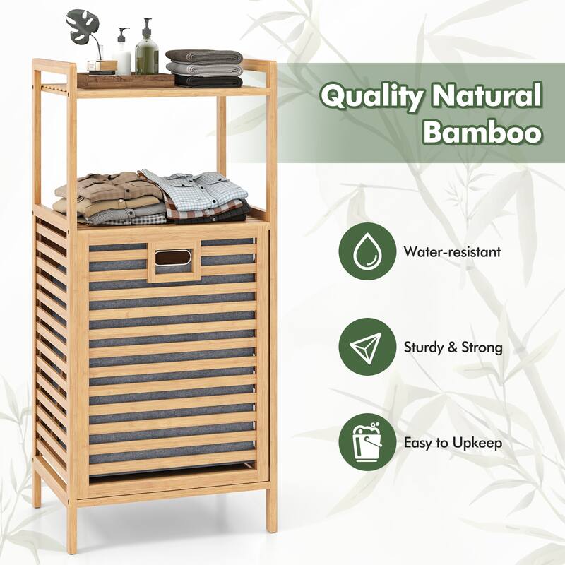 Gymax Tilt-out Laundry Hamper w/ 2-Tier Shelves & Tilt-out Basket