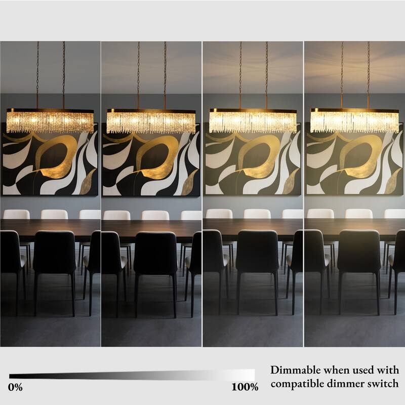 Modern Gold 5-Light Crystal Chandelier Rectangle Island Pendant for Kitchen Island Dining Room - 43.3" W x 19.2" H x 10" D