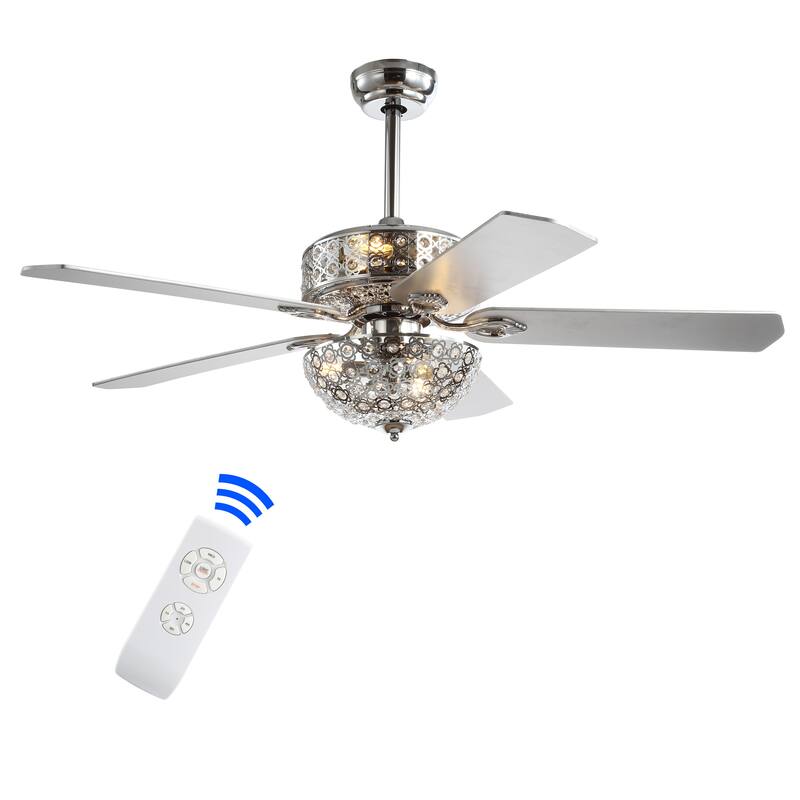 Asher 52" Filigree 6-Light Metal/Wood LED Ceiling Fan, Chrome by JONATHAN Y