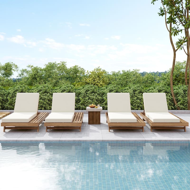 Christopher Knight Home - Ravello Modern Outdoor Acacia Wood 4-Position Adjustable Chaise Lounge with Thick Cushion - 79"L