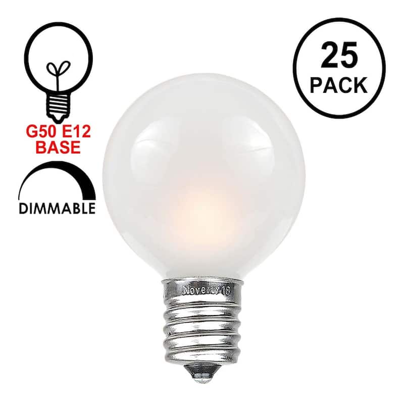 25 Pack G50 Outdoor Patio Globe Replacement Bulbs, Frosted White, C7/E12 Base - Frosted White