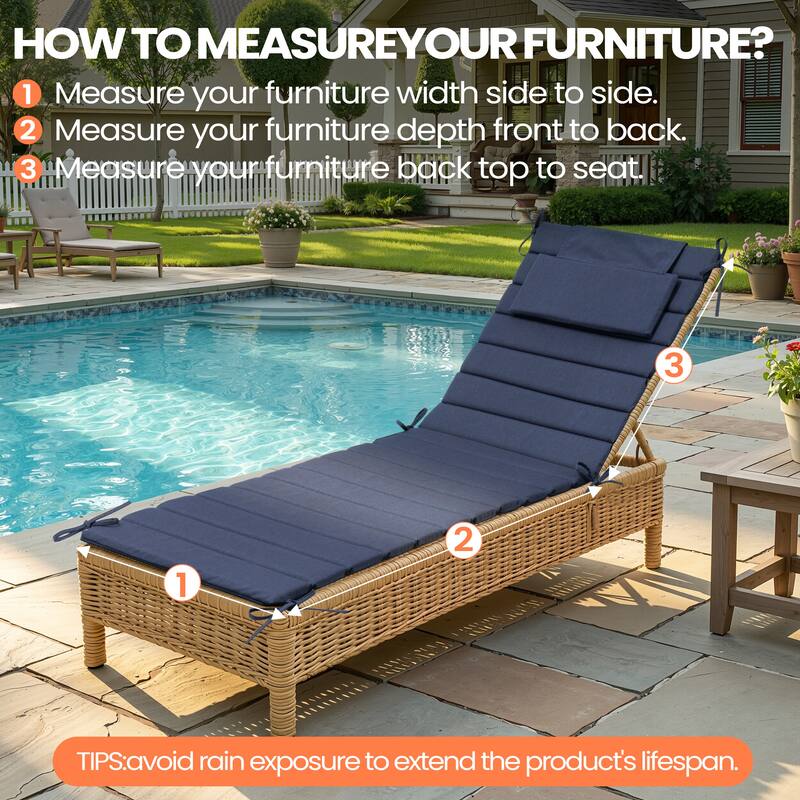 Pellebant Outdoor Chaise Lounge Cushions Patio Lounger Pad with Straps