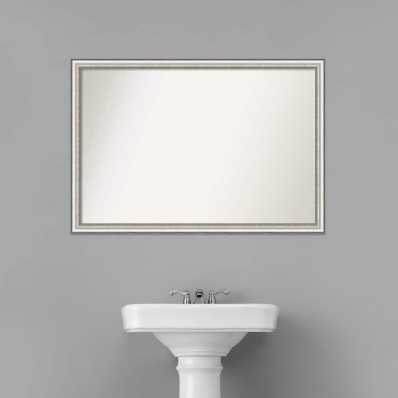 Non-Beveled Bathroom Wall Mirror - Salon Silver Narrow Frame - Salon Silver Narrow