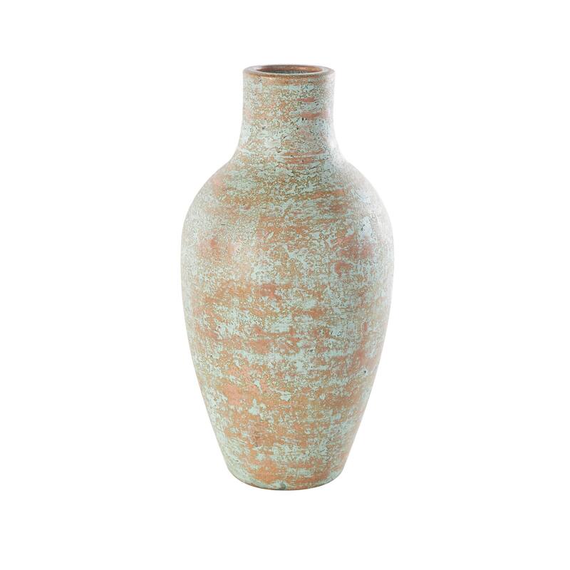 Brown Ceramic Antique Style Textured Patina Decorative Vase