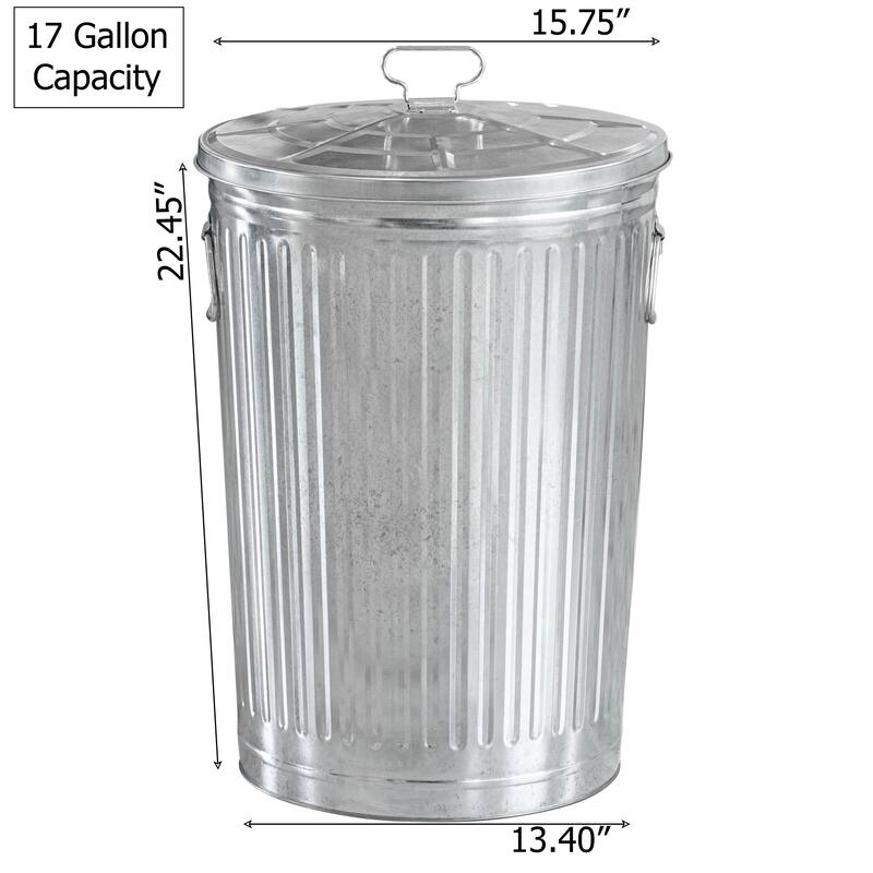 Round Galvanized Steel, Trash Can with Lid - Durable Metal Bucket for Backyard, Lawn, Garden and Yard Use
