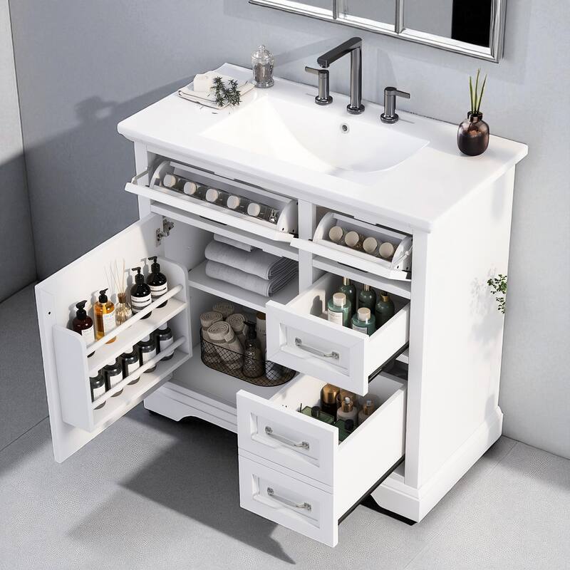 36" Bathroom Vanity Set with Ceramic Undermount Sink, Soft-Close Hinges & Tip-Out Drawers for Smart Storage