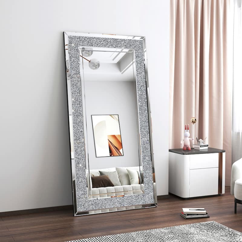 Full Length Floor Mirror - Luxury Crystal Surround Full Body Mirror - 71'' H X 34'' W X 1'' D