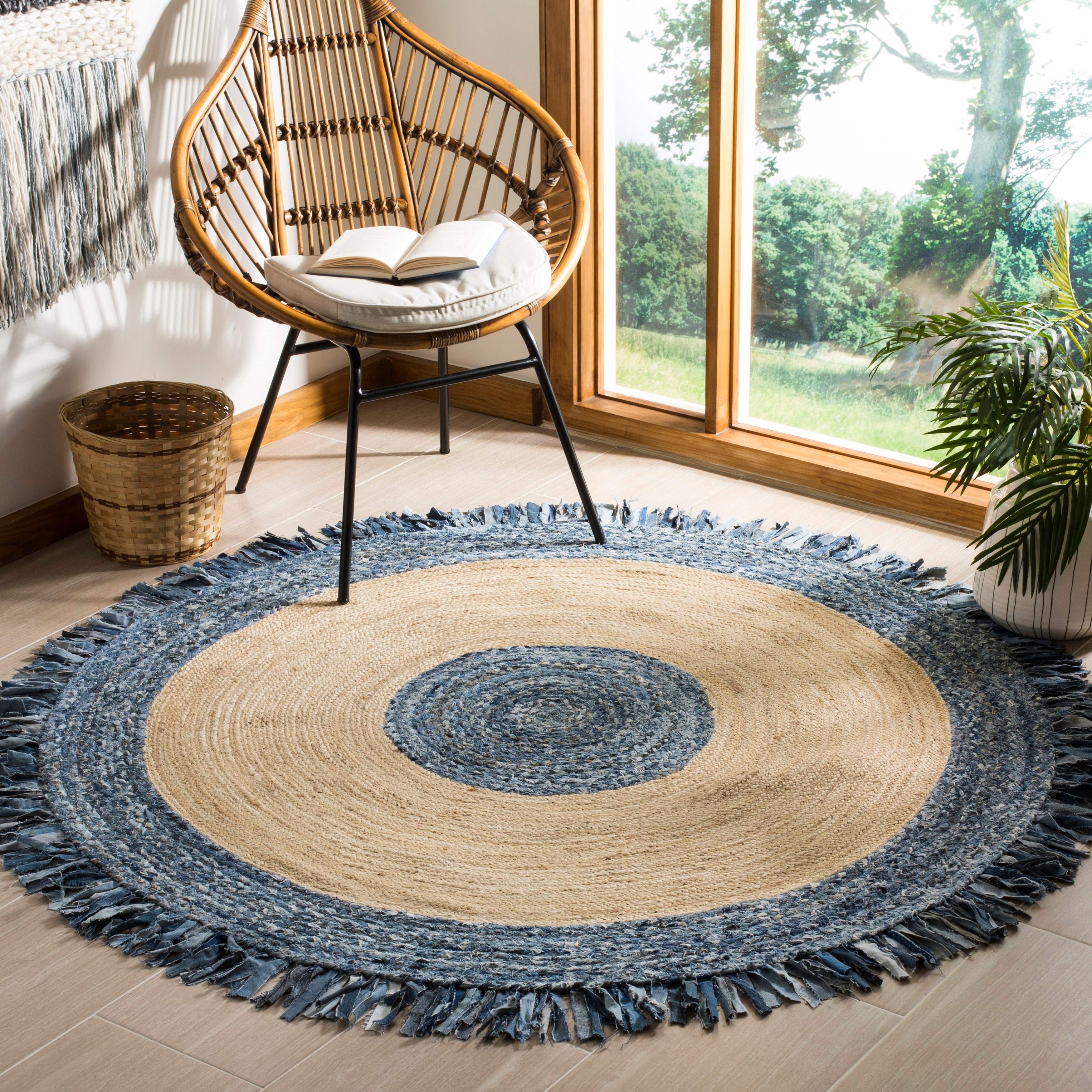 Jute Rug Reversible Braided Round Area Rag Rug Hardwood Floors Woven Fabric