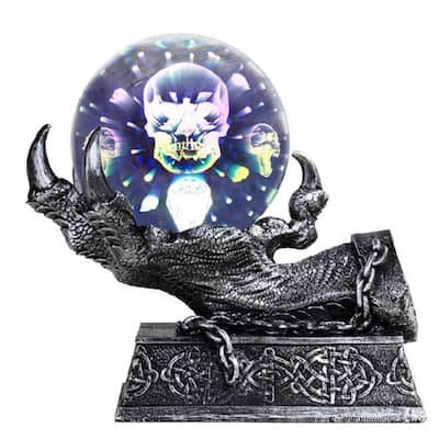 Q-Max 7"H Silver Dragon Claw Holding Glass Globe with LED Light Statue Fantasy Night Light Decoration Figurine