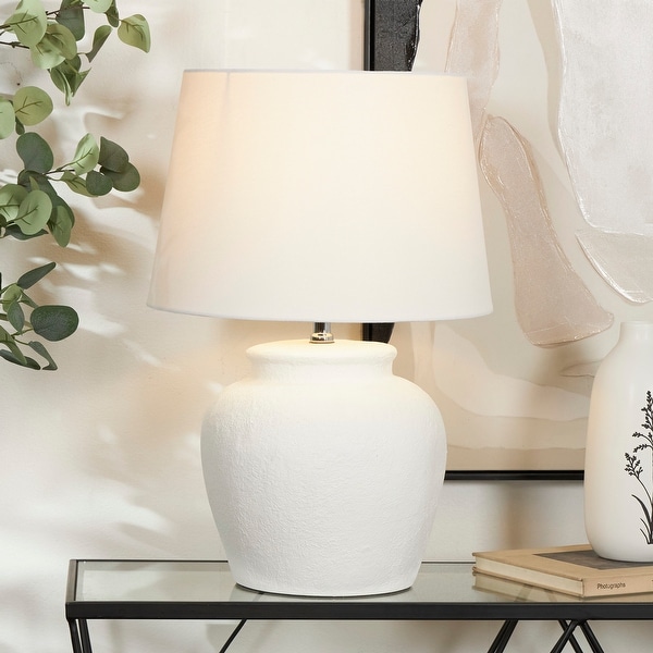 White Cement Stone Pot Inspired Room Table Lamp with Textured Exterior On Sale Bed Bath Beyond 38331769