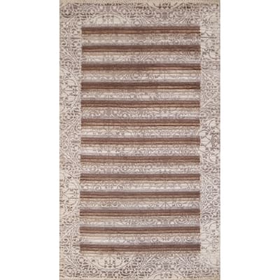 Striped Abstract Modern Accent Rug Hand-Knotted Wool Carpet - 2'9"x 5'0"