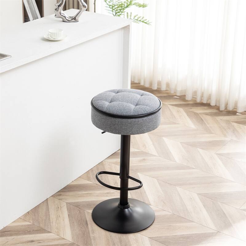 Round Storage Bar Stool Set of 2,Height Adjustable with Metal Frame