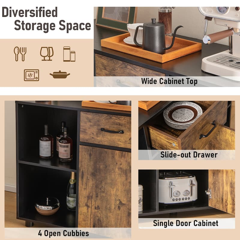 Costway Farmhouse Buffet Sideboard Coffee Bar File Cabinet Console - 48'' x 16'' x 31.5'' (L x W x H)