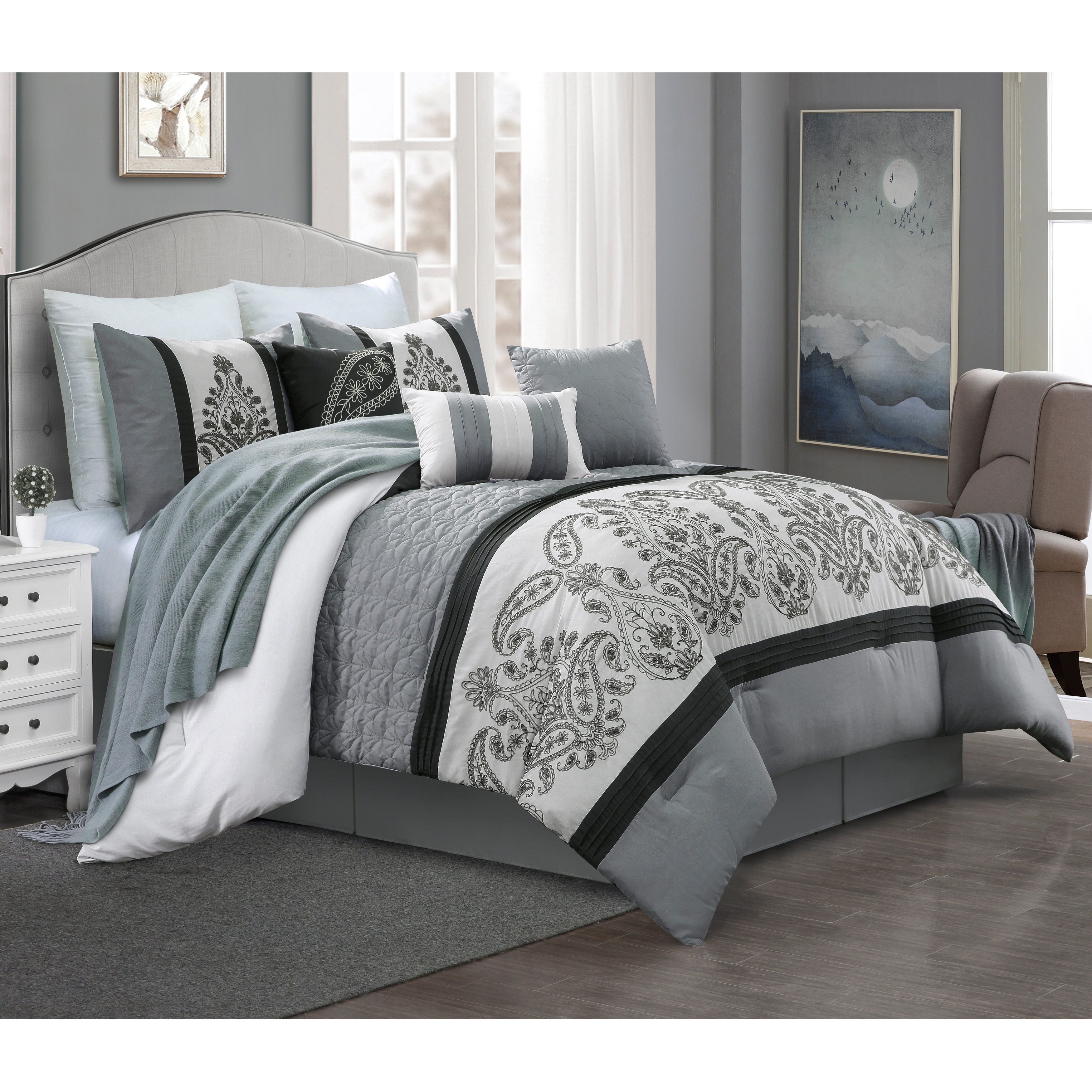 Oquirrh Furnishings Breeann Polyester Microfiber 7pc Comforter Set Grey Queen