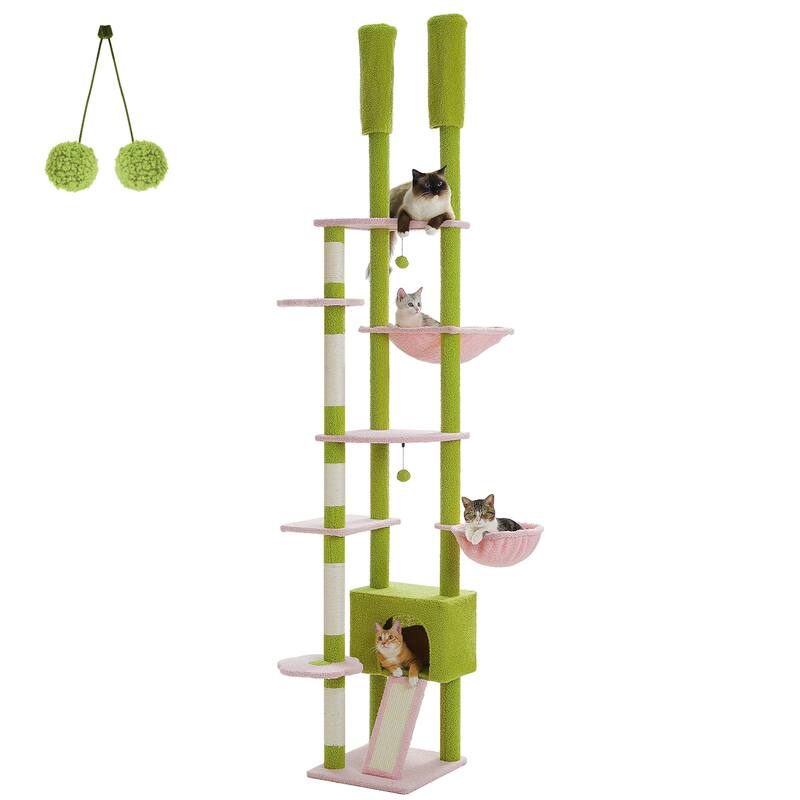 Adjustable Tall Cat Tree Cat Tower with Condo, Hammock and Scratching Post - Pink