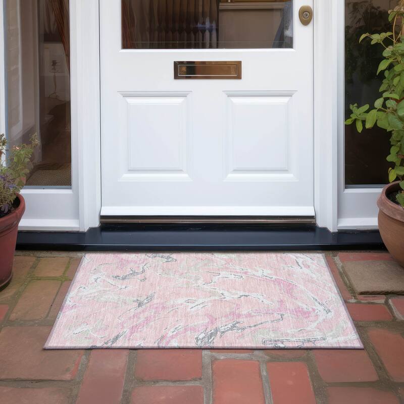 Machine Washable Indoor/ Outdoor Modern Wave Chantille Rug