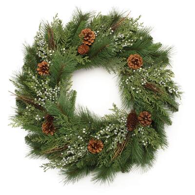 Mixed Pine Juniper and Pincone Wreath 30"D - 30x30x8.5