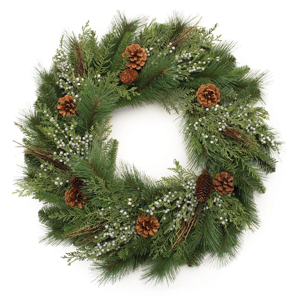 Mixed Pine Juniper and Pincone Wreath 30"D - 30x30x8.5