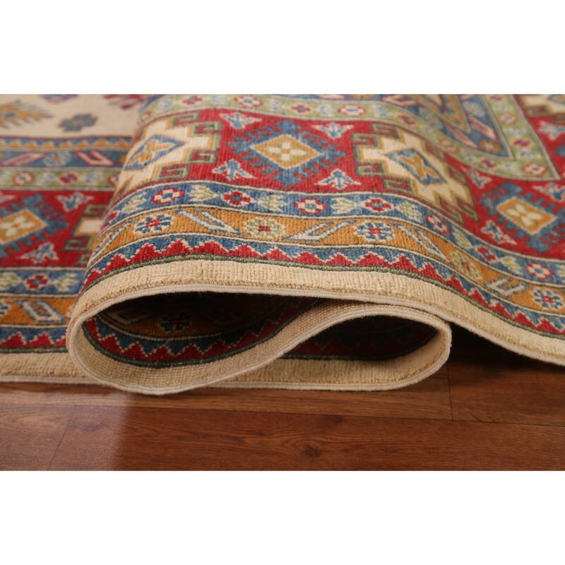 Geometric Kazak Rug Hand-Knotted Bedroom Wool Carpet - 8'11"x 11'8"