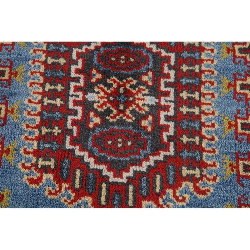 Light Blue Geometric Viss Oriental Runner Rug Hand-Knotted Wool Carpet - 2'6"x 7'9"