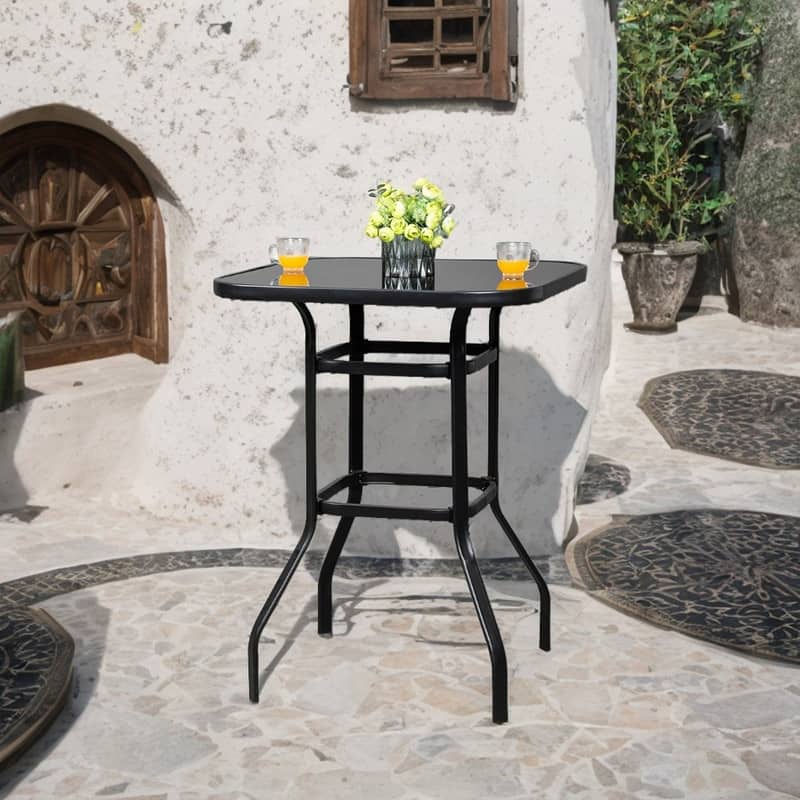 31.5"W x 40"H Patio Wrought Iron Glass High Bar Table