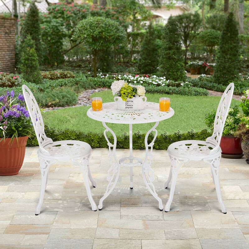 HOMEFUN Bistro Table Set,Rose 3 Piece, Outdoor Patio Table and Chairs Furniture, Durable Rust Weather Resistance