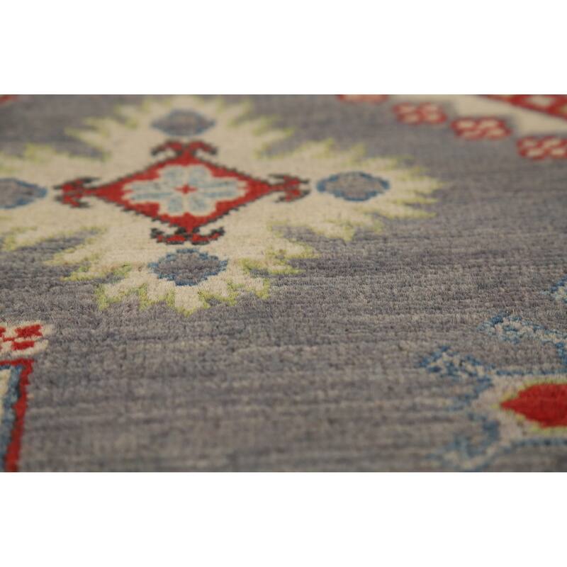 Hand Knotted Oriental 100% Wool Carpet Traditional Geometric Greys & Charcoal Kazak Area Rug - 9' 10'' X 8' 2''