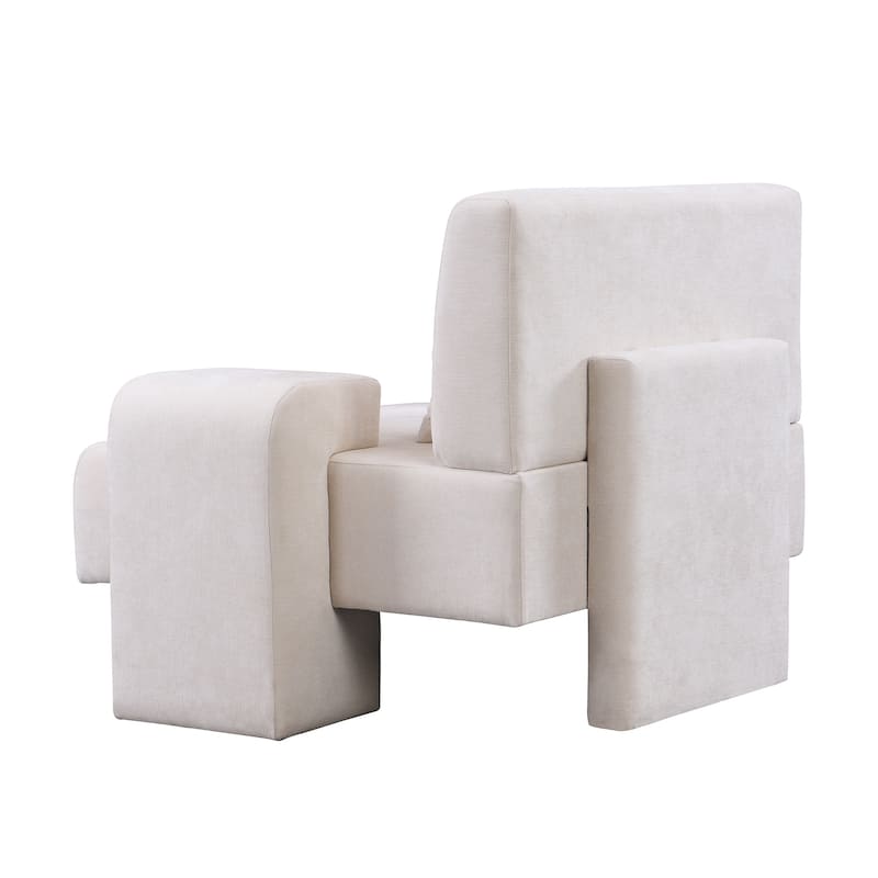 Modern Armchair Lounge Chair Sofa Chair with Built-In Storage, Wooden Table Armrest, Extra-Wide Seat