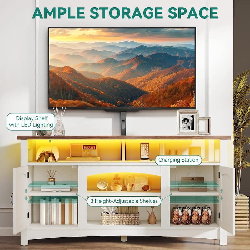 Moasis 54" Farmhouse LED TV Stand with Storage Shelves and Power Outlets