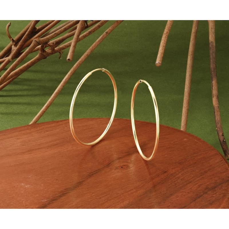 Curata 14k Yellow Gold 1.25mm Polished Seamless Endless Hoop Earrings - 14mm - 70mm
