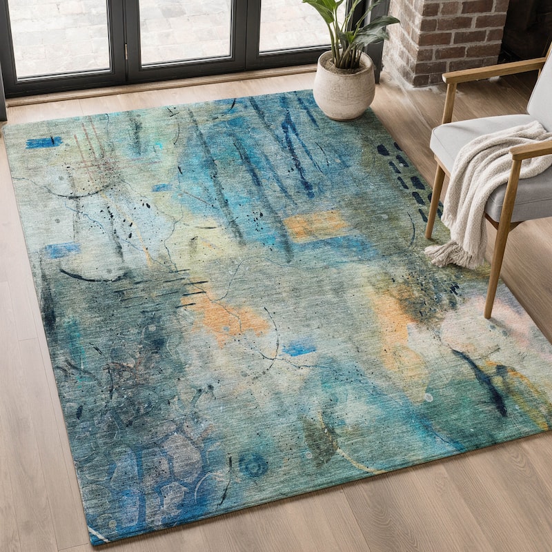 Premium Washable Super Soft Abstract Glam Mayfield Rug - Teal - 3' x 5'