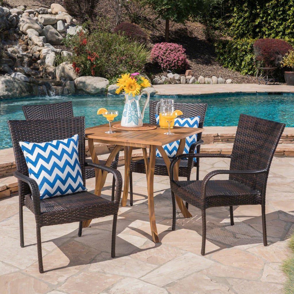 Christopher Knight Home Briar Outdoor 5-Piece Acacia Wood and Wicker Dining Set