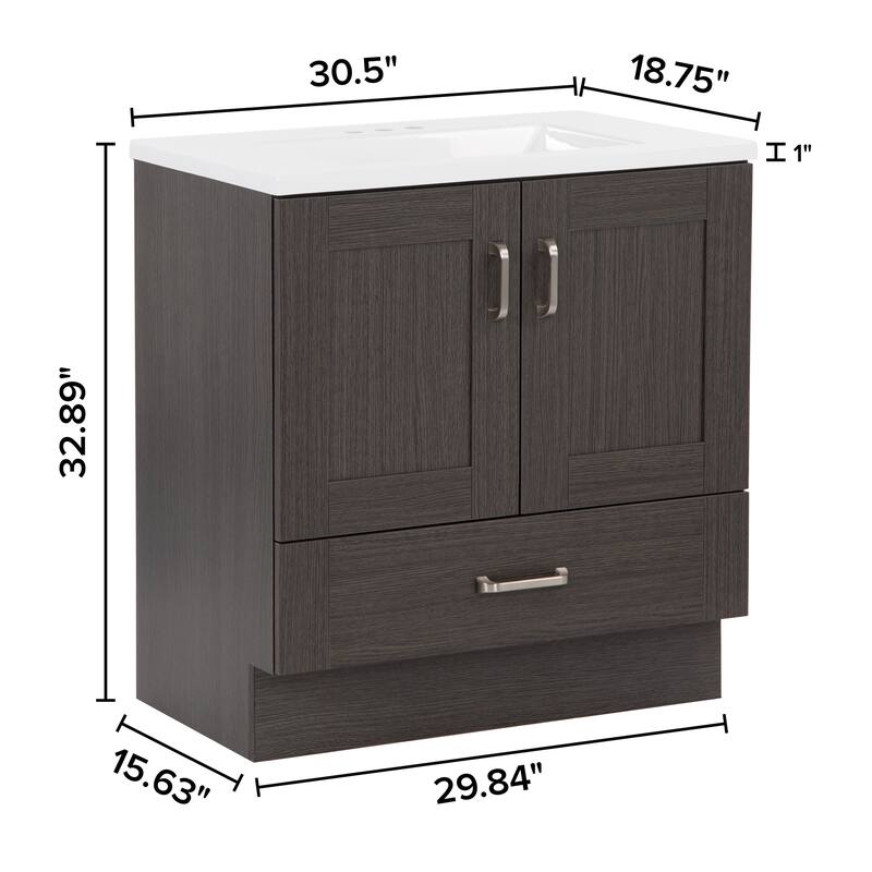 Spring Mill Cabinets Noelani 30" Bathroom Vanity With 2-Door Cabinet, Drawer, and White Sink Top
