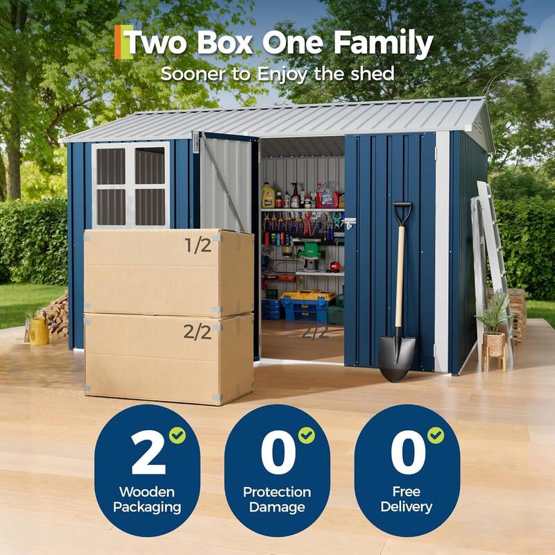 8×10FT Storage Shed Metal Tool Garden Shed for Garden, Backyard, Patio