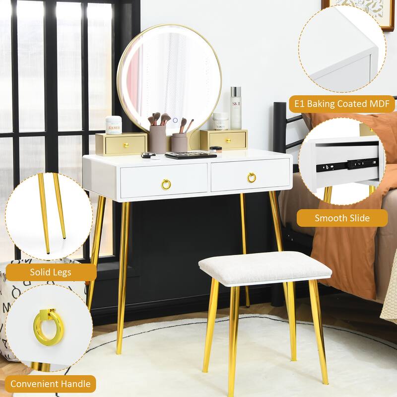 Vanity Table Set Makeup Dressing Table with Lighted Mirror and Stool