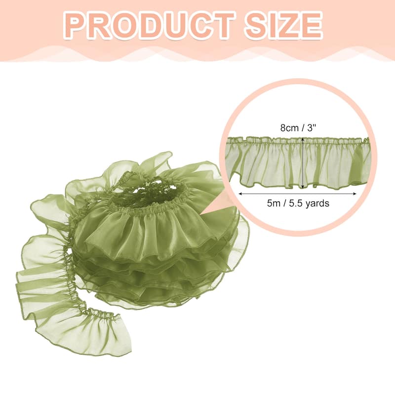 Ruffle Lace Ribbon Trim Pleated Lace Fabric Trim 5.5 Yard - Green