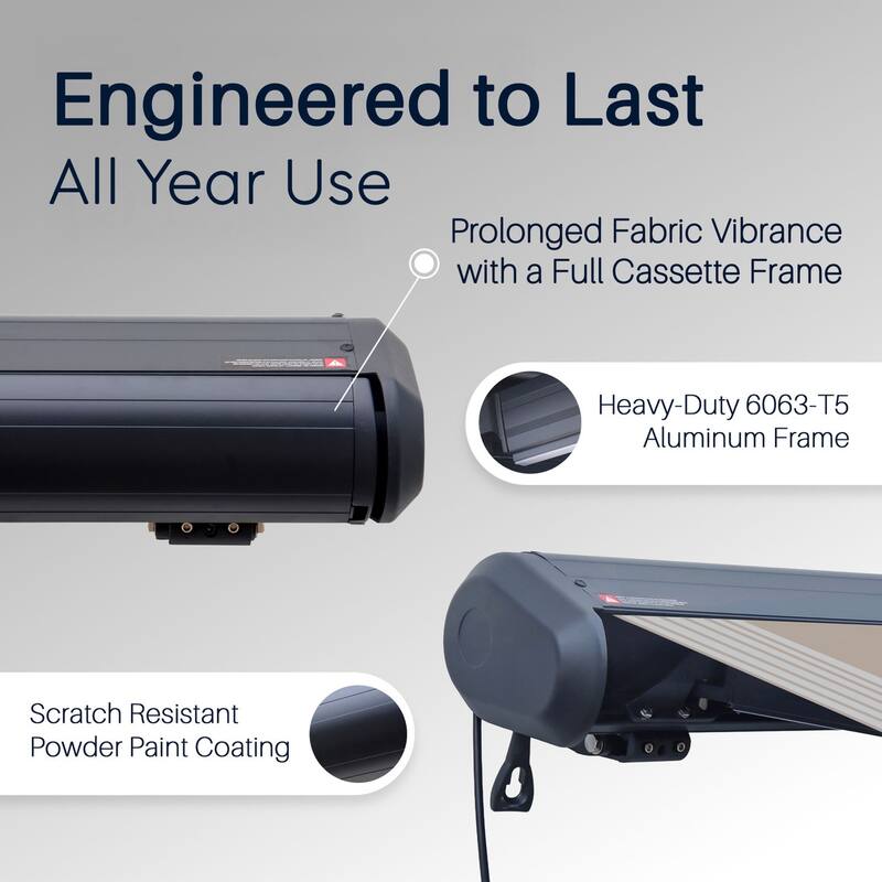 Italian Full Cassette Motorized Patio Awning with App and Remote Control - Beige/Bianco Striped - 20 x 10 Feet