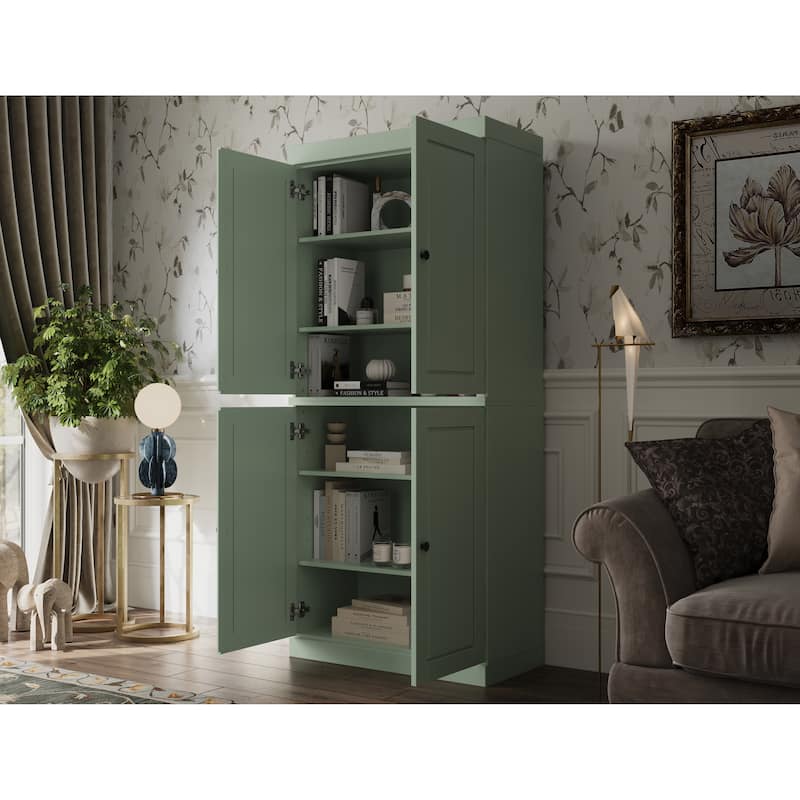 Palace Imports 100% Solid Wood 6-Shelf Bookcase with Solid Doors and Adjustable Shelves - Sage
