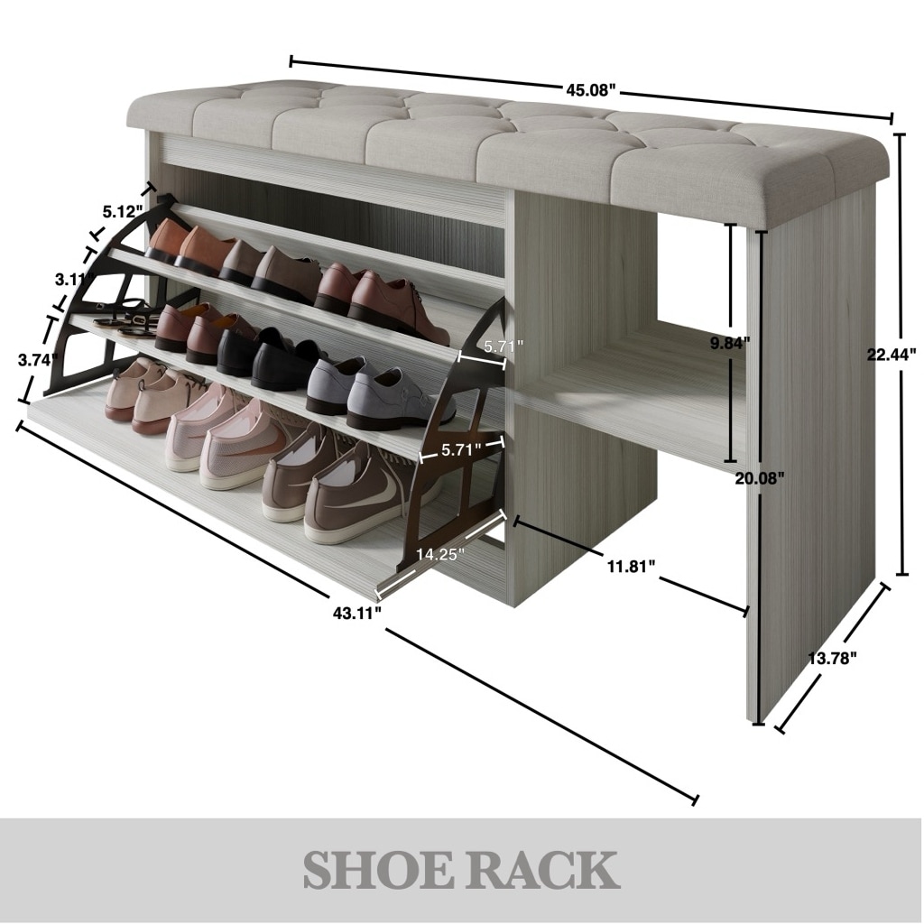 CraftPorch Multifunctional Flip-Drawer Storage Shoes Bench On - Main Image