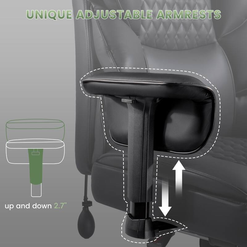 BOSSIN 300lbs Big & Tall Office Chair, Reclining Executive Chair, Footrest, Lumbar Support, Adjustable Headrest & Armrests