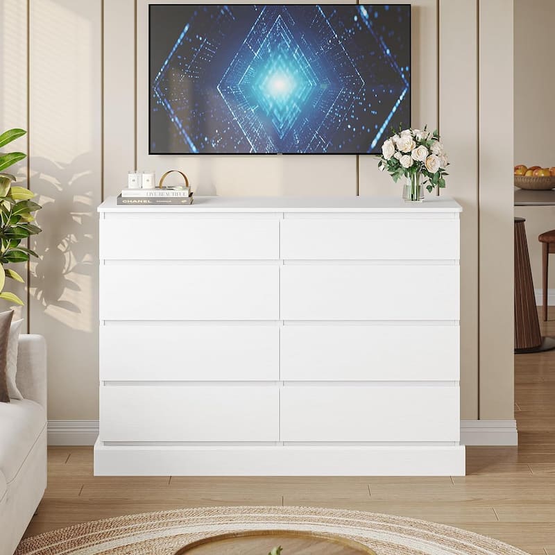 Bedroom Dresser Charging Station Storage Drawers Chest of Drawers - White - 8-drawer