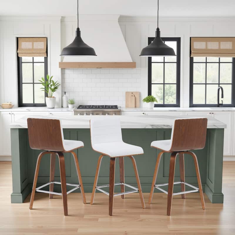 Skara Mid-Century Swivel Counter Stool, Upholstered Counter Height Chair with Bentwood Legs
